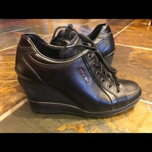 Authentic Prada Wedge Sneakers Black